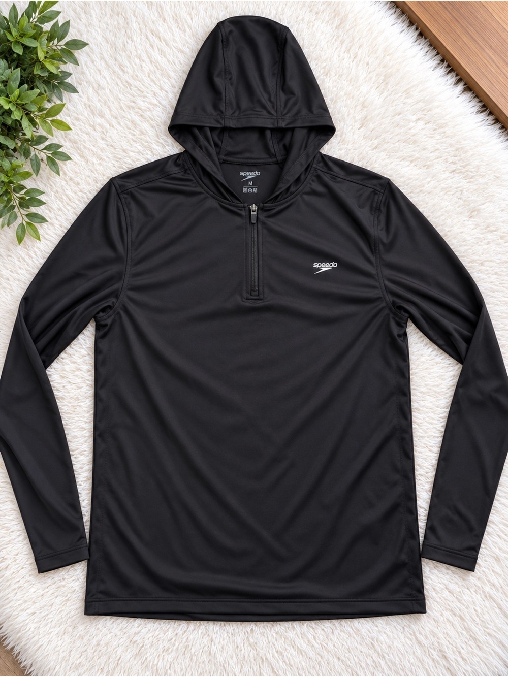 Speedo Black Hooded Long-Sleeve Performance Swim Top